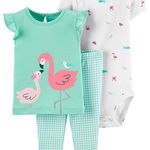 Carter’s Set 3 piese pantaloni, tricou si body Flamingo