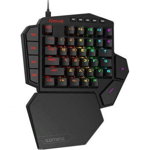 Tastatura gaming mecanica One-hand Redragon Diti iluminare RGB Negru