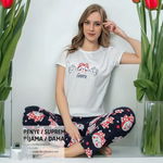 Pijama dama alba cu pantaloni bleumarin, 