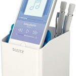 Suport instrumente de scris Leitz WOW cu amplificare sunet, culori duale, albastru metalizat/alb, Leitz