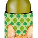 Caroline`s Treasures Corgi St Patrick`s Day Shamrock Portret sticla de vin Hugger Verde Wine Bottle, 