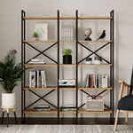 Biblioteca Advantex 5 rafturi Lung cadru metal, Stejar, 144 x 175 x 30 cm, Adana