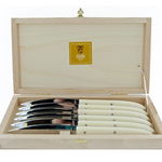 Set cutite friptura Claude Dozorme Capucin cu maner rasina crem  6 piese  cutie lemn fag, Claude Dozorme