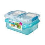 Pachet 3 cutii depozitare alimente plastic albastru Sistema Back To School 2L + 2 x 350 ml, Sistema Plastics