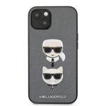 Husa telefon Karl Lagerfeld pentru iPhone 13, Saffiano Karl and Choupette Heads, Silver, Karl Lagerfeld