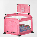 Tarc pentru copii hexagonal, pentru interior/exterior, cu cos de baschet, 30 bile incluse, roz, 125x112x65 cm, buz, oem