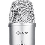 Microfon Boya BY-PM700SP, 24Bit 48kHz, design triple capsule, USB-C si Lightning, Argintiu, Boya