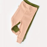 Set 2 pantaloni bebe unisex din bumbac organic si modal - Verde/Blush, BabyCosy, BabyCosy