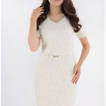 Rochie ivory din stofa texturata cu fir auriu