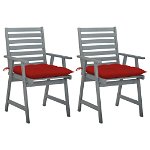 Set de 2 scaune gri de exterior cu perne de sezut colorate, vidaXL, Lemn de acacia, 56 x 62 x 92 cm, Rosu