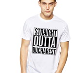 Tricou alb barbati - Straight Outta Bucuresti, THEICONIC