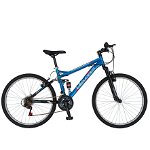 Bicicleta MTB Velors 2660A, suspensie dubla, roata 26", frana V-Brake, 18 viteze, albastru/negru, VELORS