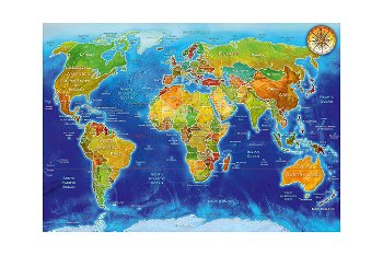 Puzzle Bluebird - Adrian Chesterman: World Geo-Political Map, 1.000 piese (70337-P), Bluebird
