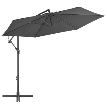 Umbrela de exterior, suspendata cu stalp din aluminiu, vidaXL, Tesatura, 300 cm, Gri