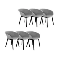 Set 6 scaune bucatarie tip fotoliu cu aditiv de protectie anti UV, 61x64x74 cm, gri, Raki