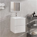 vidaXL Dulap cu chiuvetă de baie și oglindă, alb extralucios, vidaXL