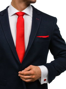 Set pentru bărbat cravată, butoni, batistă roșie Bolf KSP01, BOLF