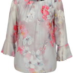 Bluza gri cu print floral si maneci clopot - Billie & Blossom , Billie & Blossom
