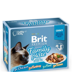 Brit Premium Multipack Family Plate, 4 arome, pachet mixt, plic hrană umedă pisici, (în sos), 12 x 85g, Brit