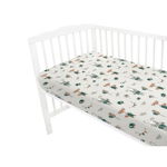 Qmini - Cearceaf cu elastic pentru patut 140X70 cm, Din bumbac certificat Oeko Tex Standard 100, Fox and Rabbit, Beige