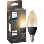 Bec LED inteligent Hue B39, Bluetooth, E14, 4.5W (28W), 300 lm, lumina calda (2100K), cu filament, Philips