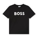 BOSS Kidswear, Tricou din bumbac cu imprimeu logo discret, Bleumarin