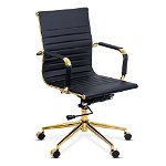 Scaun de birou cu roți, brațe și cadru auriu, modern și pivotant OFF 802A negru, 