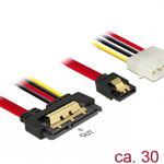 Cablu de date + alimentare SATA 22 pini 6 Gb/s cu clips la Molex 4 pini + SATA 7 pini 30cm, Delock 85230