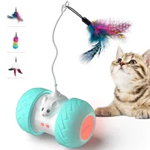 Jucarie pentru pisici cu miscare automata, lumini LED si sunete de soricel, baterie de 2000mAh, pana la 7 zile fara incarcare, USB, din silicon + TPE + ABS, Alb-Albastru