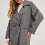 Answear Lab palton de lana culoarea gri, de tranzitie, cu doua randuri de nasturi, Answear Lab