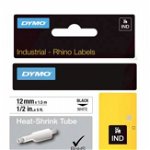 Etichete tub termocontractibil, DYMO 18055 ID1, 12mm x 1.5m, negru/alb