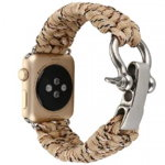 Curea pentru Apple Watch 42 mm iUni Elastic Paracord Rugged Nylon Rope, Cream