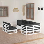 Set mobilier de gradina cu perne vidaXL, 8 piese, 70 x 70 x 67 cm, 69.64 kg, lemn masiv de pin