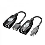 Cablu adaptor extender USB tata-RJ45 mama, USB mama-RJ45 mama, bidirectionale, pentru extinderea semnalului USB prin Cat5/ Cat6, 20cm, negru, PLS