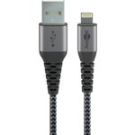 Cablu Date Material Textil Lightning USB-A 2m Gri/Argintiu, Goobay
