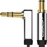 Cablu audio UGREEN Flat Elbow, mini jack 3.5 mm AUX, 5m, Negru/Argintiu