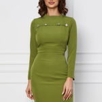 Rochie Moze verde olive cu nasturi decorativi la bust, 