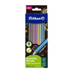 Creioane colorate lacuite, 10culori/set, varf 3mm, metalice, Pelikan