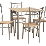 Set masă si scaune Fit, 40/90/40 cm, MDF/metal, maro/aluminiu