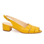 Sandale elegante din piele naturala galbena cu toc mic 5532, Superlative.ro