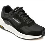 Pantofi sport SKECHERS negri, GLOBAL JOGGER, din material textil si piele naturala