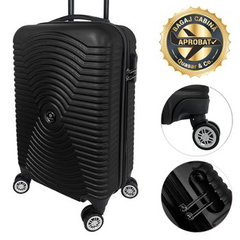 Troler cabina avion, Quasar & Co., Model Air Circle, 4 roti, ABS, inchidere cifru, 58 x 36 x 20 cm, negru
