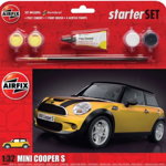 Kit constructie Airfix masina MINI Cooper S Starter Set - Yellow 1:32, Airfix