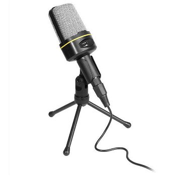 Microfon Tracer Screamer TRAMIC44883 cu trepied inclus, Omni-directional, Mini-Jack 3.5 mm, 16000 Hz, Negru/Argintiu, Tracer