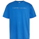 Tommy Jeans, Tricou cu decolteu la baza gatului si imprimeu logo, Albastru royal