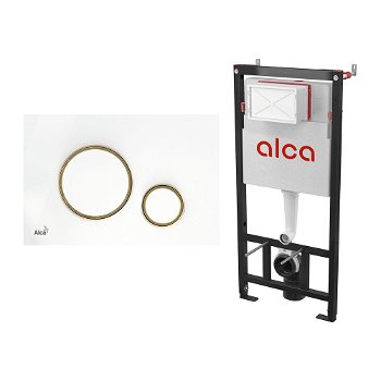 Set rezervor WC cu cadru incastrat Alcadrain AM101/1120 si clapeta de actionare Thin M775 alb - auriu lucios