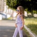 Trening din catifea lila cu pantalon evazat și bluza cu umeri pentru fete, Magazin Online Zaire.ro: Haine dama, casual, office sau elegante