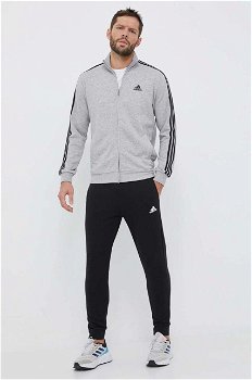 adidas Sportswear, Trening cu benzi laterale contrastante cu logo, Negru, Grej, S