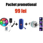 Pachet promotional Banda 300 Led RGB + Bec LED multicolor + Boxa portabila TG117, 