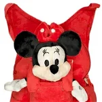 Rucsac din Plus pentru Copii, Model Minnie Mouse, cuPapusa de Plus Detasabila, 33cm, Rosu, OEM